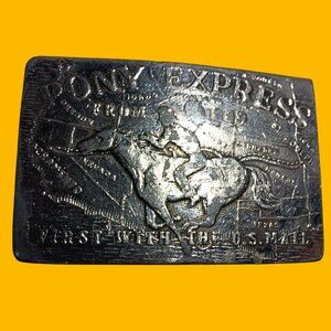 Vintage Belt Buckle 1970's Pony Express Plate 1819 US Mail Lewis Chicago metal